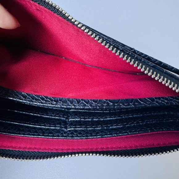 Dana Buchman Black Faux Leather Zip Wallet Wristlet – Textured with Red Interior - Picture 10 of 11